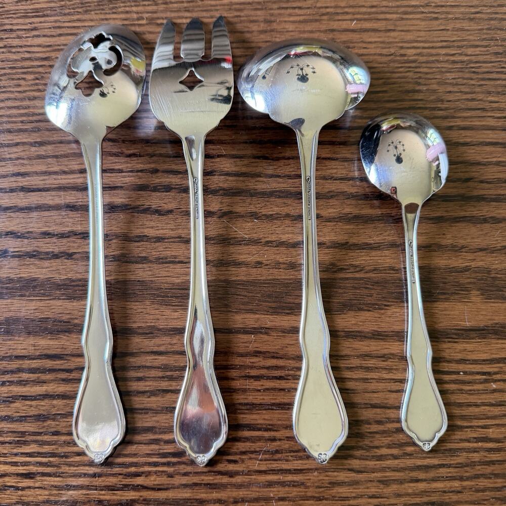 Oneida Morning Blossom Stainless Steel Serving Spoons, Fork, Ladle Set of 7 - Picture 3 of 14